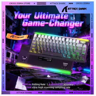  ATTACK SHARK R85 HE 有线 75% 机械游戏键盘，RGB 可自定义背光，8KHz 轮询率，0.005mm RT 精度，0.08ms 延迟，霍尔效应，磁性开关，适用于 PC 游戏玩家 - 月光白/白色轮廓/荧光绿/星光白