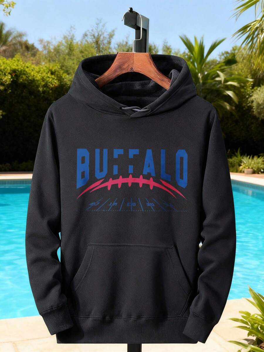 Sudadera con capucha de diseño gráfico Buffalo con estética deportiva y estilo moderno ideal para hombres y mujeres suave transpirable y acolchada perfecta para el uso diario o como regalo original para cumpleaños fiestas y ocasiones casuales sudadera versátil con bolsillo frontal cómoda y elegante para cualquier momento - Negro - Ver 1