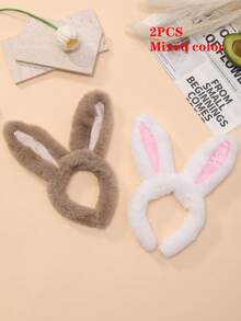 2 piezas/4 piezas Diadema con orejas de conejo de peluche, colores surtidos, decoración de ambiente para fiesta de Pascua - Multicolor - Ver 9