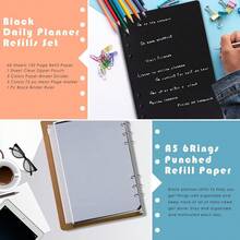 Rancco A5 Planner Inserts 6 Rings Planner Refills Set, 60 Sheet Black Blank To Do List Loose Leaf Paper W/Zipper Pouch, Binder Dividers, Ruler, Index Tab For Journal, Double-Sided, Undated, 8.3x5.6in - BlackBlank - View 4