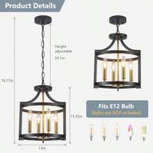 Lámpara de techo de color  y níquel para lámpara de comedor 4 luces semi empotradas convertible moderna colgante para entrada vestíbulo cocina a y recámara-003 - Negro y dorado - Ver 2