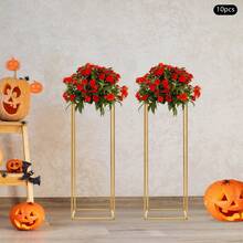 10Pcs Geometric Metal Stands, 23.62in/31.4in Tall Wedding Flower Vase Holders, Party Road Lead, Gold Wedding Flower Stand For Floral Arrangement With A Small Hammer, Easy To Mount - 金色80cm高 - 查看 11