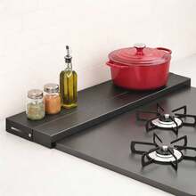 Exhaust Vent Cover, Width 60cm, [Depth Adjustable 10-17cm], Load Capacity 25kg, Gas Stove Cover, Flat, Thin Cover, Stove Cover, Grill Cover (Depth Adjustable Black, White) - 黑色 - 查看 1