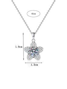1pc Elegant Luxury 925 Sterling Silver 1 Carat 6.5mm Moissanite 5-Star Flower Necklace, Suitable For Women's Daily Wear, Party, Holiday, Valentine's Day, Mother's Day, Wedding Anniversary, Women's Jewelry Gift - XL0108M - View 3