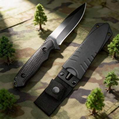 Tactical Fixed Blade Knife – Full Tang 3.54" 50-Degree Steel Blade With Textured Diamond Grip Handle – 7.88" Overall Length With Nylon Sheath For Hunting, Outdoor, And Survival – Secure Snap-Button Carry