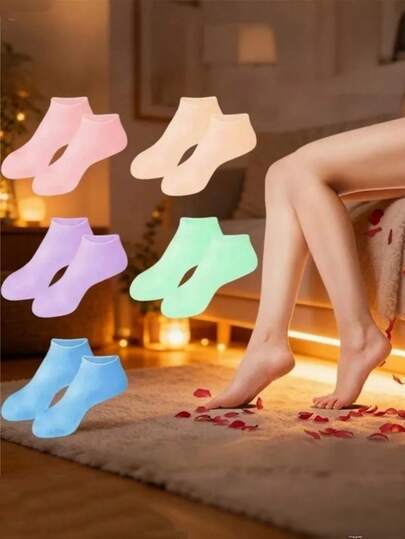 2pcs Convenient Women's Moisturizing Anti-Cracking Foot Socks, Upgraded Silicone Foot Care Socks With Anti-Slip Particles On The Bottom, All-Day Nourishing Foot Care, Easy To Clean, Suitable For Dry Cracked Heels, Silicone Moisturizing Socks, Convenient Foot Spa Socks, Great Gift Choice, Moisturizing Care, Seamless Design, Comfortable Foot Sleeve, Flexible Material, Moisturizing Foot Sleeve, Women's Foot Care, Self-Care Gift, Perfect Valentine's Day Gift