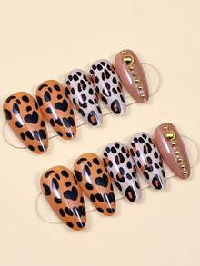 24片法式豹纹美甲贴片，美甲用品，适合日常佩戴 - 彩色 - 查看 2