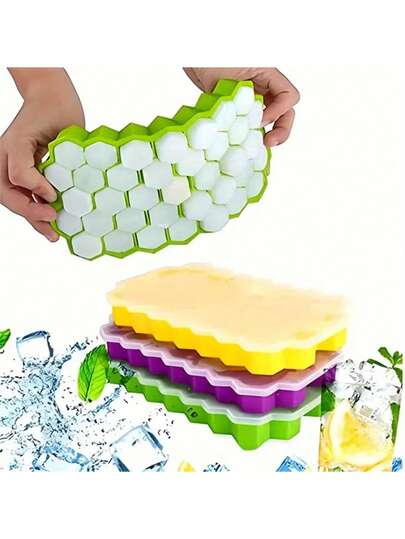 1pc Silicone Honeycomb Ice Tray, 37 Compartments With Lids, Easy-To-Disassemble Design, Easy-To-Unmold Ice Cream/Ice Cube Box For Home Use, Large Silicone Ice Tray, Suitable For Home, Dinner Parties, Parties, And Camping, Summer Essential, Back-To-School Supplies, Party Supplies.