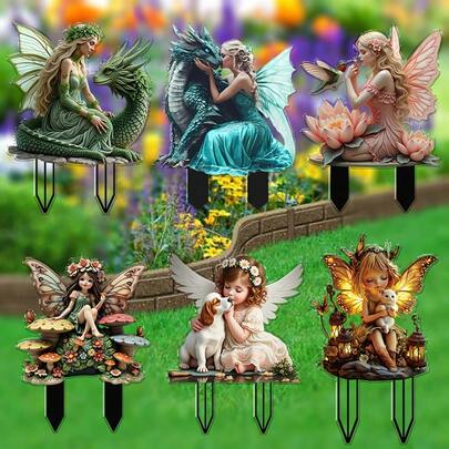 Available In Multiple Styles, The Boho-Style Acrylic Fairy Garden , 6"X8", Is A Weather-Resistant Outdoor Decoration Featuring 2D Flat Print. Windproof And Sun-Resistant, It Requires No Power Or Batteries. Perfect For Marking Lawns And Potted Plants, Ideal For Gardens, Lawns, And Patio Decor, Making It An Excellent Holiday Gift.