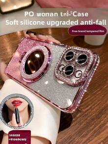 New Rhinestone Mirror, Apple 15 Promax Phone Case, Anti Drop Lens, All Inclusive, Apple 13/12/11, Simple And Fashionable, Popular , 17 Promax, Male And Female, Niche, Goddess Pure - Silver - View 6