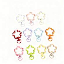 彩色手绘花朵造型按扣，DIY珠宝配件，批发珐琅金属戒指钥匙扣挂件 - 彩色 - 查看 5