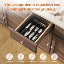 organizador de cocina Organizador de Cubiertos Bandeja Cubiertos Cajon Cubertero para Cajón para Menaje Cocina Organizador de Cubertería Compacto para Cucharas Tenedores 5 Compartimentos - N - Ver 4