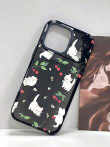 1個 デュアルカラーTPUクリアフォンケース ホワイトキャット チェリーブランチ キュートスタイル クリア、スリム、iPhone17 Pro Max、iPhone16 Pro Max、iPhone15/14/13/12/X/PLUS/PRO/PROMAXと互換性あり、ホリデーギフト - 透明な黒 - チェックする 7