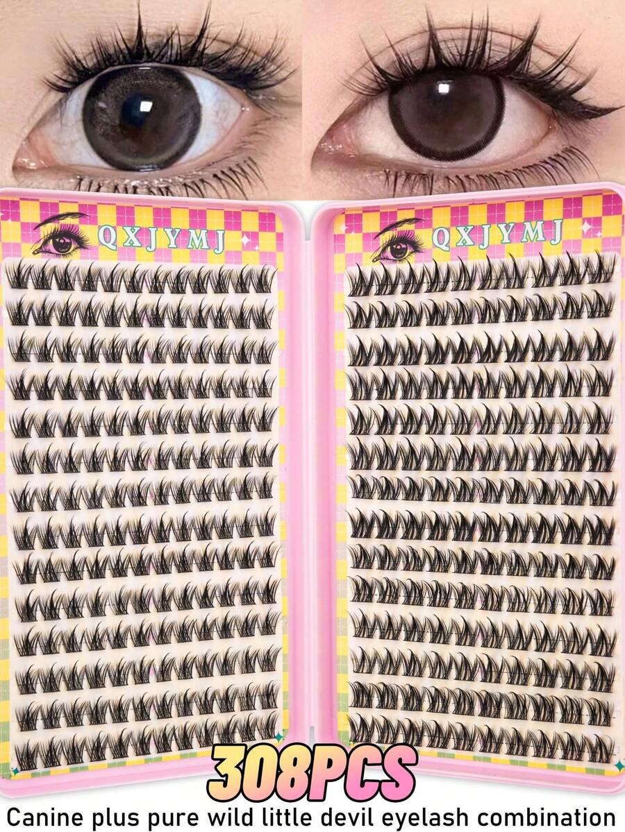 28排308簇假睫毛，DIY睫毛嫁接套装，2种款式混合，11毫米长柔软蓬松睫毛簇，高密度，单簇睫毛，锥形尖端，C型卷翘睫毛，打造自然或魅惑猫眼妆效，戏剧化妆容，睫毛簇，单根睫毛，假睫毛，睫毛嫁接，女士，化妆品，每周睫毛 - C - 查看 1