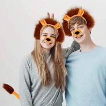 Lion Costume Set | Headband With Ears, Tail, Nose Bow Tie, Gloves | Carnival Cosplay Accessories Party Supplies - Multicolor - View 5