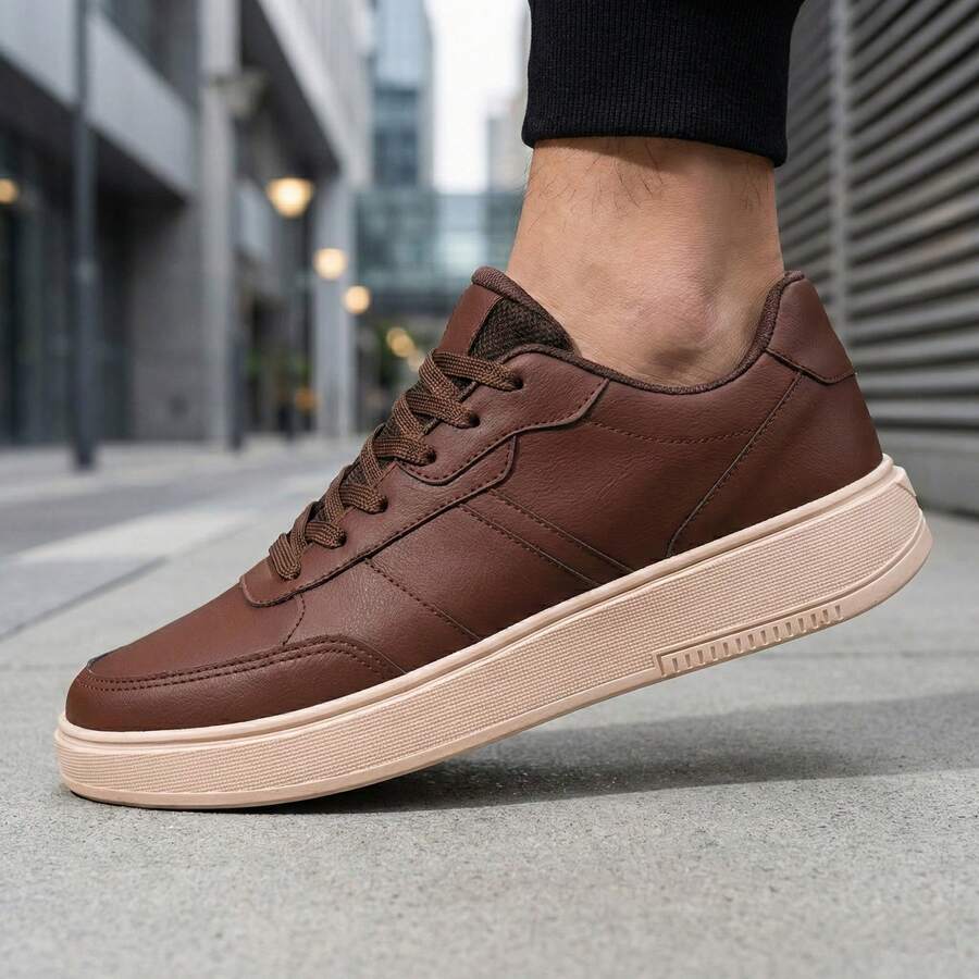 Men's Casual Street Minimalist Comfortable Basic Lightweight Urban Style Sneakers EDN2205 - Rust Brown - View 1