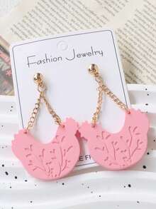 一对粉色珐琅可爱小鸡亚克力耳环，带链条，时尚甜美，节日礼物 - 鏈雞 - 查看 6