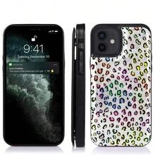 Retro Colorful Leopard Spots Pattern Leather Phone Case For IPhone 17/17 Pro/17 Pro Max | Genuine Leather Texture With Built-In Card Slots | Unique Designer Piece Combining Phone Case And Wallet Functionality - màu đen - Xem 2