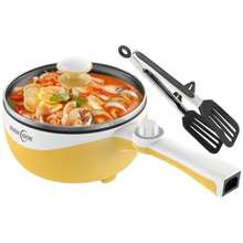 Hot Pot eléctrico mini sartén eléctrica de 1 7 litros portátil antiadherente con ajuste de potencia cocina ramen multicocina de viaje para filete sopa huevo avena fideos pinzas-B031 - Amarillo - Ver 4