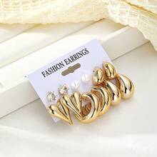 VKME 12pcs Metal Heart & Pearl C-Shaped Clip-On Earrings, Casual Style - XH9285177-88 - View 5
