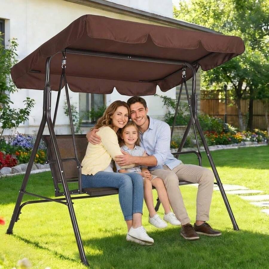 Columpio de Jardín de 3 Plazas con Dosel Ajustable y 227 kg de Capacidad, para Patio y Jardín - Tres asientos - Ver 1