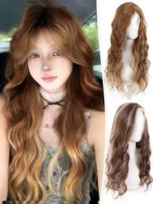 26 Inch Long Curly Wig Synthetic Heat-Resistant Fiber Wig Lace Front Style Water Wave Curly Wig Suitable For Women's Daily Wear Holidays And Cosplay - Multicolor - View 1