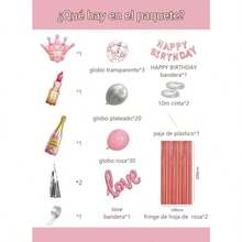 Globos de Cumpleaños 66Pcs Decoracion Fiesta de Pared Ballons con Letras Happy Birthday Cortinas Brillantes Combinación de Globo de Papel Globo de Corona El vino y El Labial para Mujer y Niña - Ororosa - Ver 6