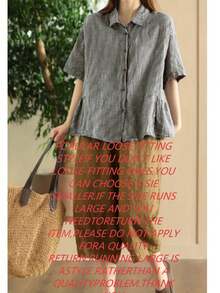 Plus Size Casual Minimalist Plaid Short Sleeve Shirt - Black and White - View 2