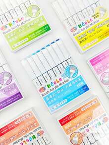 8支/24支装多色丙烯颜料马克笔，创意软头水彩笔，绘画必备，时尚马克笔套装，适用于涂鸦和不同材质绘画，返校季学校美术用品 - 直液式丙烯馬克筆 - 查看 3