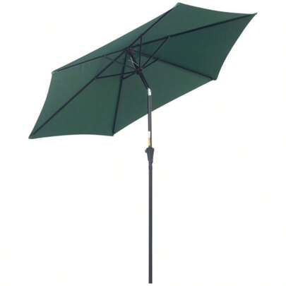 Folding Parasol, Garden Parasol, Market Parasol With Crank, Aluminum, 180 Cm, Polyester, Dark Green, Ø 2.6 X 2.35 M