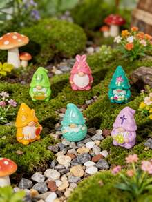 12/24个迷你树脂兔子摆件，迷你复活节兔子装饰品，适用于DIY仙境花园、生日派对礼物、微景观工艺品、玻璃容器、盆栽植物装饰、汽车内饰配件、家居装饰、书架、客厅场景、复活节主题派对、礼品袋填充物 - 彩色 - 查看 2