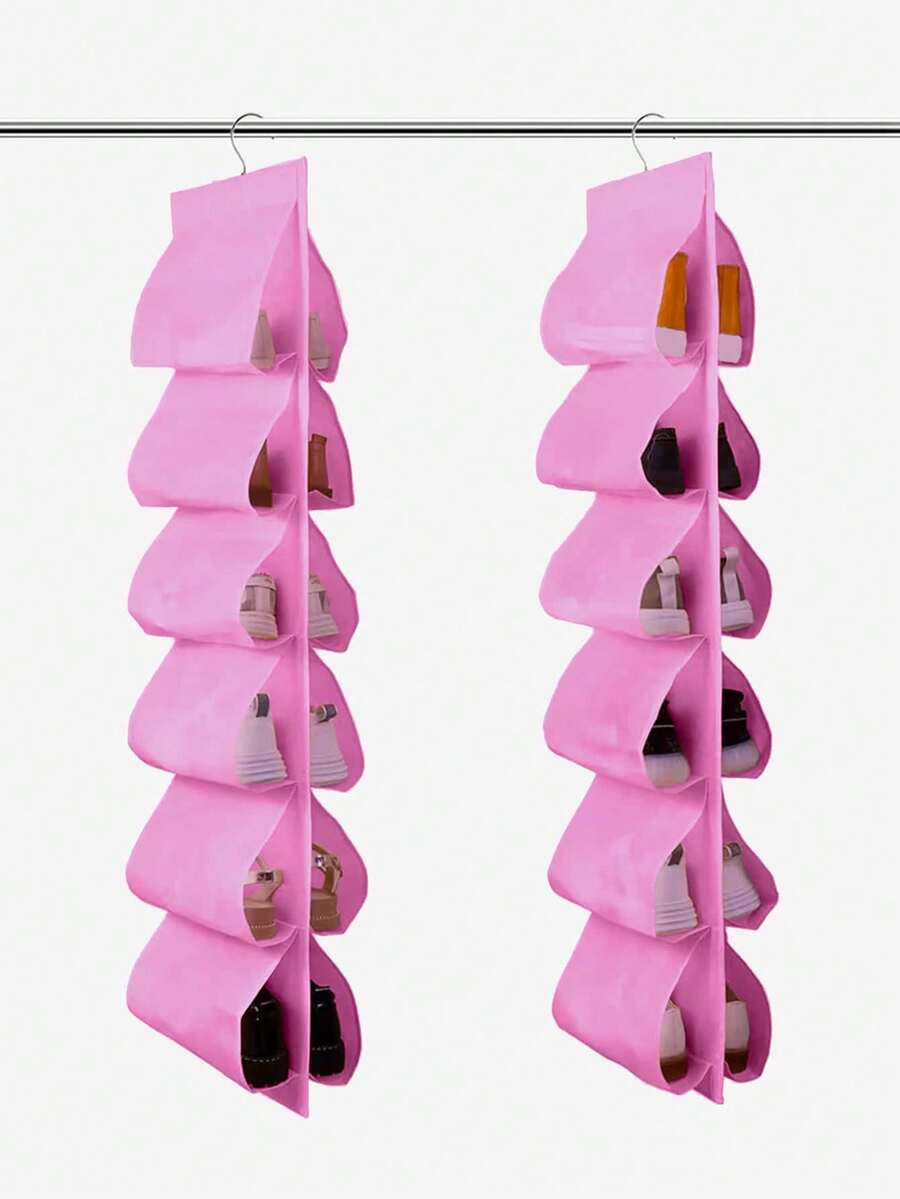 1个粉色无纺布12口袋悬挂式鞋袋，家居衣橱收纳袋 - 粉色 - 查看 1