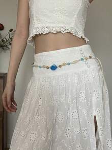 1pc Women's Bohemian Style Polyester Material Beaded Waist Chain In Beige Halloween Summer, School Fall, Autumn, Halloween - Màu xanh lam - Xem 3