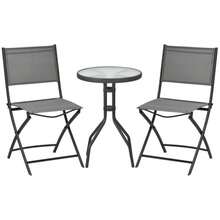 Garden Bistro Set For 2 People, Including A Table And Two Folding Chairs, In Grey Steel. - Grey - View 9