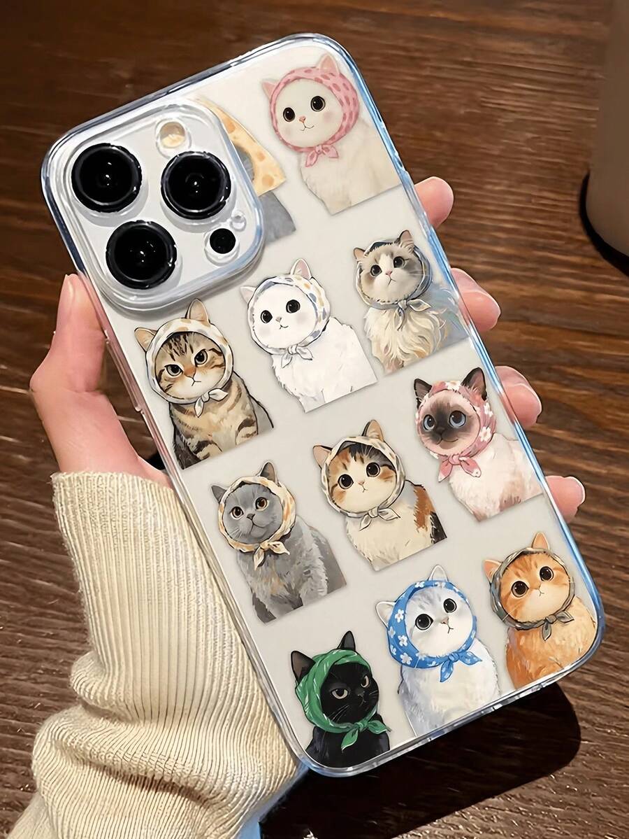 1pc Airbag Cat Pattern Full Coverage TPU Shockproof Phone Case Compatible With Apple 17, 16, 15, 14, 13, 12, 11 Pro Max, Series - 型號6(1件) - 查看 1