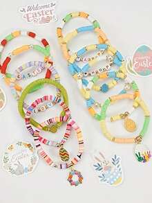 22/34pcs Cute Easter Theme Multilayer Polymer Clay Charm Bracelets Set | With Easter Egg & Bunny Charms, Perfect For Women Men Daily & Party Wear Festive Celebrations All-Season - Mix Color - View 5