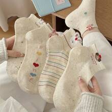 10 Pairs Of Women's Comfortable And Versatile Cute Cartoon Bunny Striped Ankle Socks - Multicolor - View 5