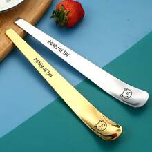 304不锈钢长柄勺，可爱卡通图案，可重复使用搅拌勺，甜点冰淇淋水果餐具用具 - 彩色 - 查看 7