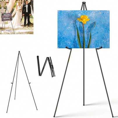 7Sevenjokers Portable Folding Metal Tripod Easel 160cm/63inch, Adjustable Display Easel With Carry Bag For Wedding Art Painting