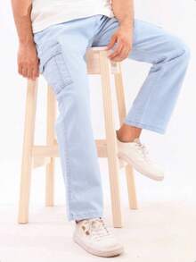 Men's Cargo Jeans With Elastic Waistband. - Baby Blue - View 5