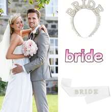 3pcs/Set New Bridal Party Headband, Pearl Headpiece, Wedding Bachelorette Party Essential Shoulder Veil Headwear - Multicolor - View 2