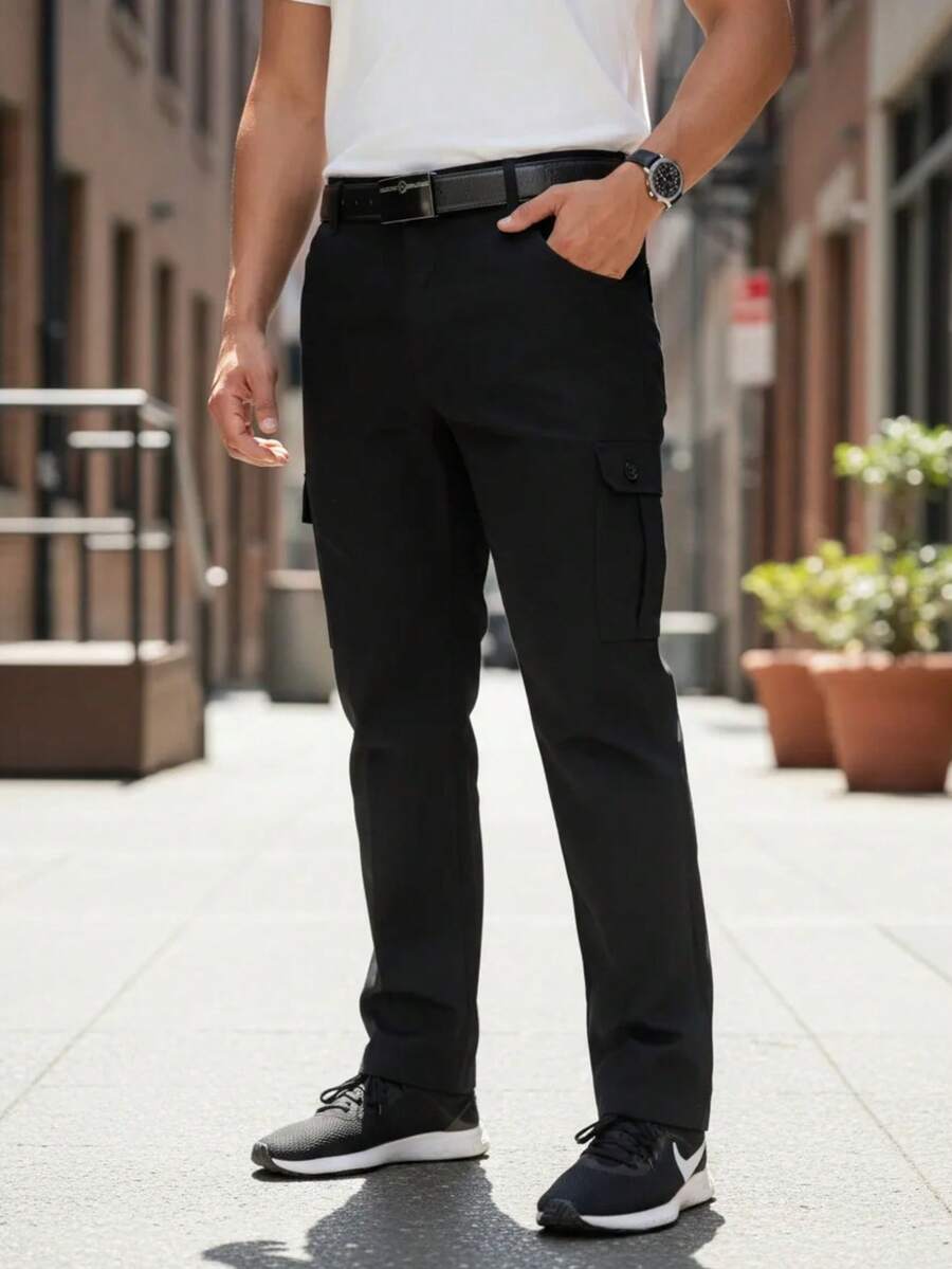 Pantalon cargo con bolsas al costado de gabardina tipo tactico - Negro - Ver 1