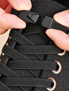 1pair Elastic No-Tie Shoe Laces With Switch Button, Black, Fits For Sneakers, Sports Shoes, Casual Shoes,White Shoes,Basketball Shoes, Trainers Running Shoes Summer, Shoes Accessories - 黑色 - 查看 1