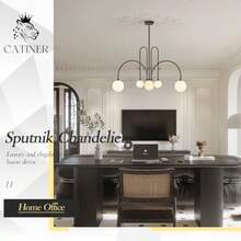 Lámpara de Araña Sputnik Café 6 Luces Lámpara de Araña Grande Moderna L40" Luz Colgante de Techo Larga de Mediados de Sio para Comedor con Pantallas de obo de Vidrio Esmerilado para Vestíbulo de-0003 - Marrón bronce(Brown Bronze) - Ver 5