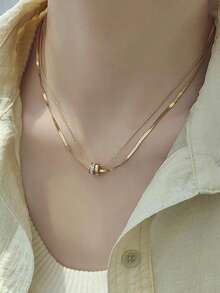 Titanium Steel Non-Fading Double-Layer Lucky Pendant Necklace, Minimalist Versatile Choker Necklace For Women, Summer - Lucky Charm Slim Waist Necklace - View 2