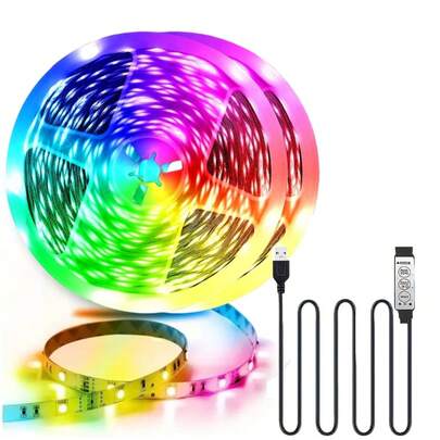 LED背光电视灯条 - 多色可调，三键控制，智能电视LED灯带，动态模式，是游戏室、电视背景装饰、卧室照明、电视照明的理想之选 | 营造缤纷氛围 | USB供电电视灯装饰