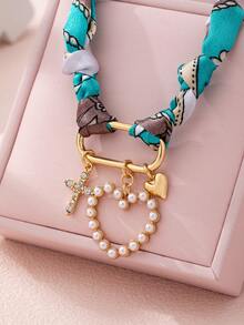 1pc Fashion Heart, Cross, Flower, Ocean & Floral Pattern Scarf Necklace - Scarf Necklace - View 5