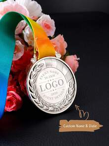 1pc Customizable Engraved Sports Medal, Can Use Custom Template Or Logo Design. Personalize Your Medal With Logo, Name, Date And Event Details. Suitable For Personalized Sports, Competition And Family Event Medals. - Multicolor - View 13