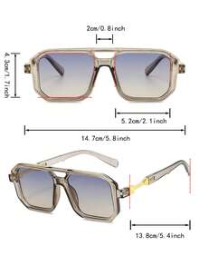 1 Pair Men's Green PC Frame Personalized Double Bridge Gradient Lens Travel Vacation Casual Fashion Fashion Glasses - Translucent Gray - View 4