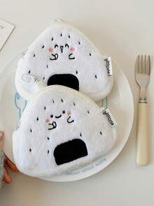 1个卡通女孩心形饭团毛绒零钱包，学生可爱配饰，耳机收纳包，数据线整理袋 - 彩色 - 查看 5